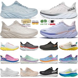 One Hoka1 Free People Clifton 9 8 Hardloopschoenen Hoka1 Bondi 8 Dames Heren Lage Mesh Trainers Drievoudig Wit Helder Zeeblauw Ons Cloud Sports Sneakers Grote maat 36-47