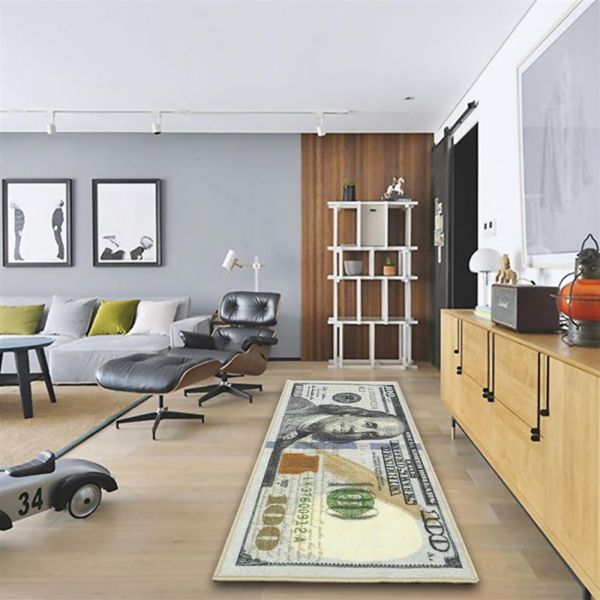 Alfombra antideslizante con estampado de billetes de cien dólares y 100 dólares, alfombra moderna para decoración del hogar Runner248r