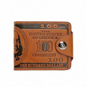 Honderd Dollar Print Heren Korte Portemonnee US 100 Bucks Patroon Grappige Kleine Mey Tas ID Bankkaarthouder Mannelijke portemonnee Bill Clip F8eb #