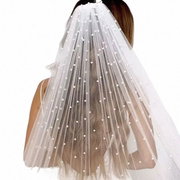 Une couche de perles Tulle Voile de mariée doux perlé pour le mariage Mariée Cathédrale Longueur avec peigne Accessoires de mariage m4U5 #