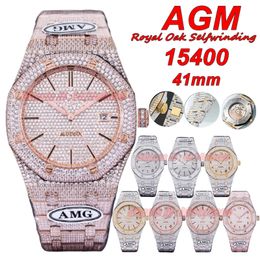Une montres de luxe AMG 15400 auto-voleur 41 mm Full Iced Diamants personnalisés 3120 Automatic Hemens Watch Diamond Diamond Diamant Rose Gol Diamond Bracelet Gents Wristswarchs