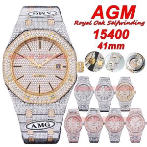 Une montres de luxe AMG 15400 auto-voleur 41 mm Full Iced Diamants personnalisés 3120 Automatic Mens Watch Pave Diamond Diam