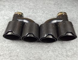 Une paire d'embouts d'échappement en fibre de carbone de style H pour silencieux automatique en acier inoxydable noir brillant pour Bmw avec logo M233k83050182298914