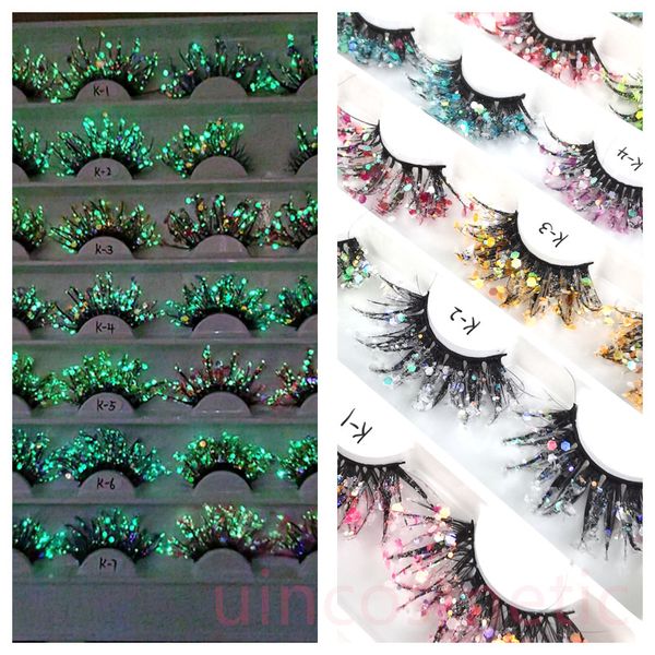 Un par Mink Pestras Unique Colorido Colorido Colorido Pestañas Glitter Lath Dramáticas Dramáticas Halloween Rainbow Cosplay Lathes