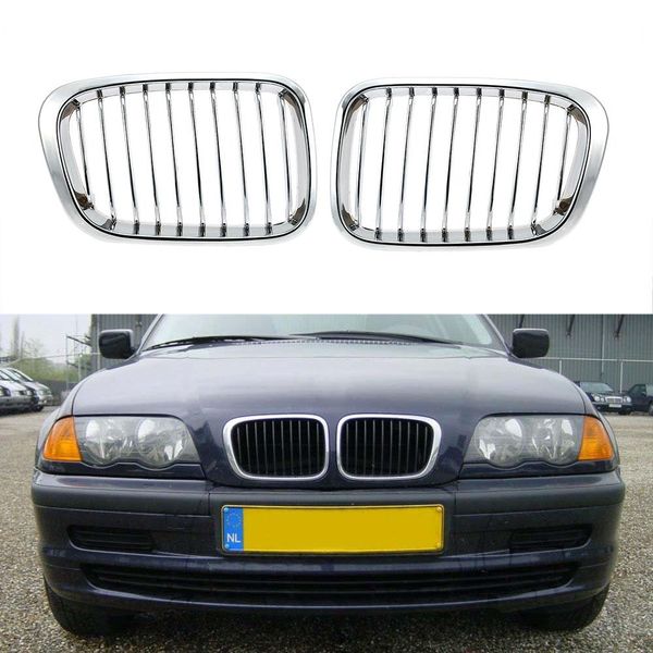 Un par de rejillas de rejilla frontal plateadas cromadas para BMW E46 4 puertas 98-01 Car Racing