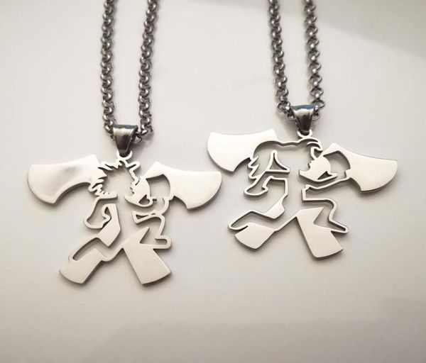 Une paire Tone Silver Double Hatchet Pendant ICP Twiztid Elopement Music Charms Women Men Rolo Chain Fashion Collier 4 mm 24 Inch4538974