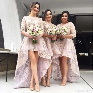 Één pc's juweel nek land boho bruiloft gasten bruidsmeisje jurken plus maat kanten hoog lage halve mouwmeisje jurken formele jurken 2024