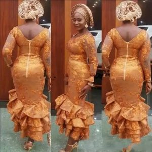 Un PCS Saoudi Arabe Arabe Plus Taille Robes de soirée V ecouf Jupe à balle à col dentelle Mermaid robe de bal de la cheville Longueur de la cheville Back Zipper Femmes africaines Robes de fête