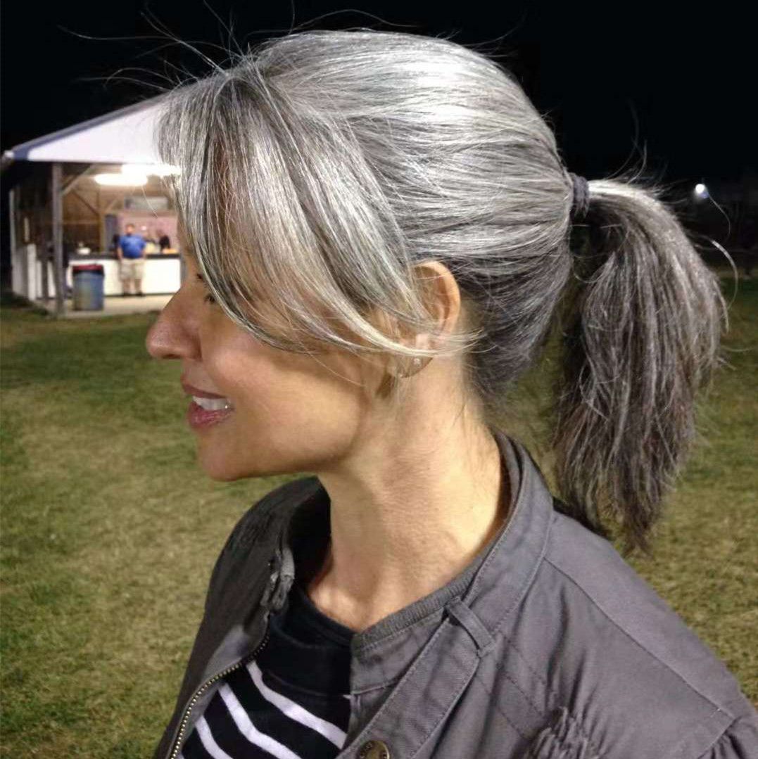 One Pipe Binding Poileau de queue de queue de queue 1Pcs dans les extensions de cheveux de queue de poney ondulées ondulées droites pour femme 120g 14inch (gris argenté)
