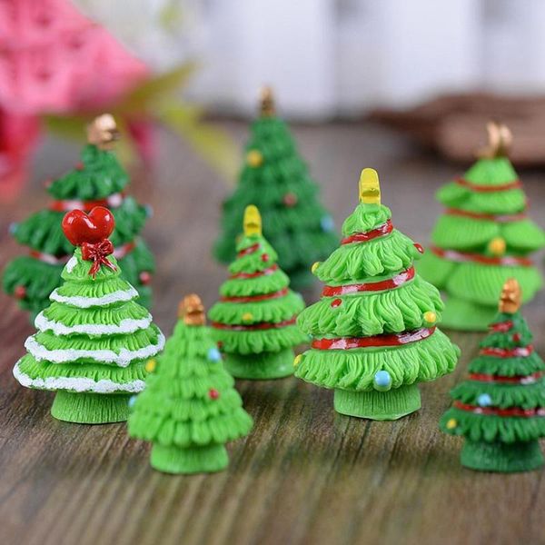 XBJ219 Figurine Miniature d'arbre de noël, une pièce, Mini décoration de noël pour la maison, Kawaii, ornements de jardin féerique, artisanat en résine