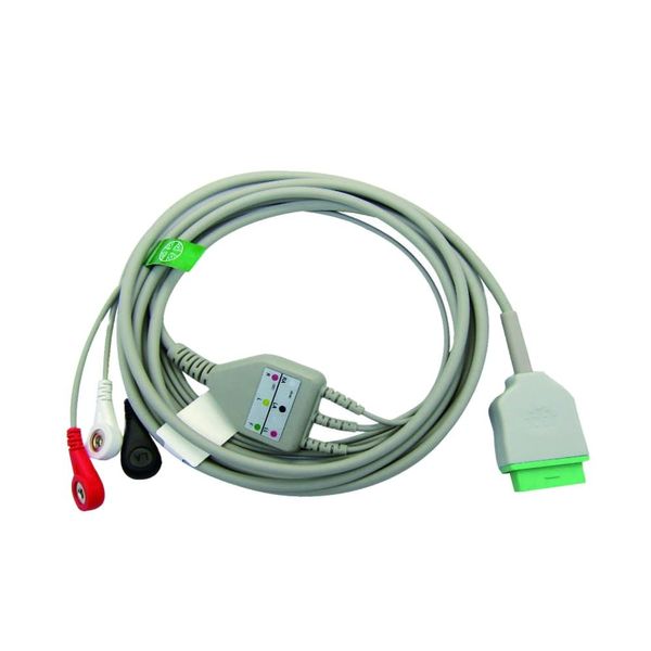 Câble ECG en une seule pièce EKG Câble IEC 3Leads 5Leads Snap Clip Fires de plomb ECG pour GE: Dash, Solar, Pro Morniteur Machine