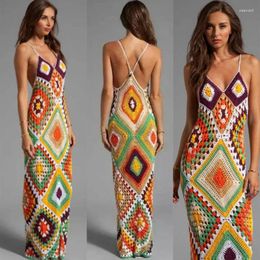 Robe longue de plage en Crochet, une pièce, faite à la main, maillot de bain pour femmes, robe Camisole tricotée, costume de bain