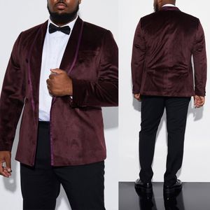 Een stuk knappe bruiloft Tuxedos Men Pakken solide kleur Modern formeel fluweel jasje met drie knops aangepaste fit ingekapte revers plus ￩￩n jas