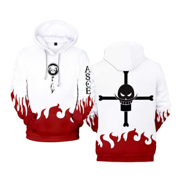 Sudaderas con capucha de una pieza Portgas D Ace Streetwear para hombres y mujeres ropa de calle de dibujos animados de Anime sudadera Harajuku pulóver ropa Y0804