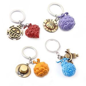 One Piece Keychain Luffy Ace Law Devil Fruit Key Chains Metal Chaveiro Keyring Trinket Anime Toys Gifts for Friends