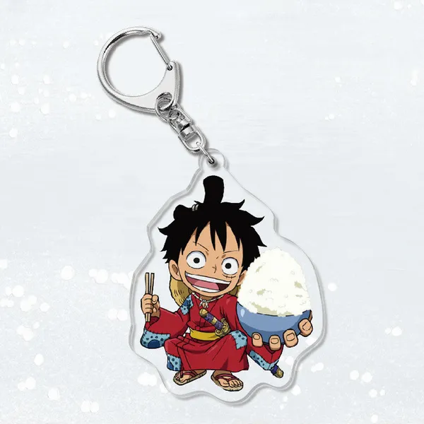 One Piece Keychain Femmes Acrylique double face Key Chain Monkey D. Luffy Pendentif Pendentif Dessin animé Anime Bague Bijoux Breloczeks