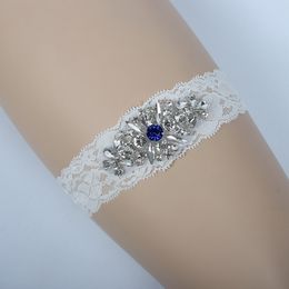 Ensemble de jarretelles de mariage en dentelle, une pièce, ceinture de jarretelles de mariée, strass bleus, cristaux, jarretelles de jambe de mariée, en Stock, bon marché, 2019