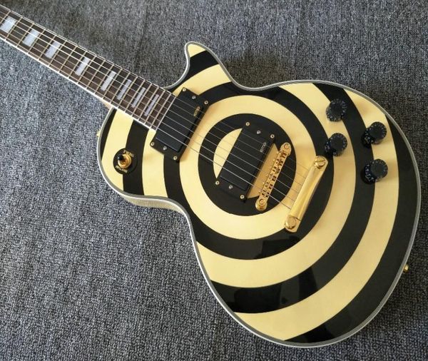 One Piece Neck Zakk Wylde Bullseye Crema Negra Guitarra Electric EMG 8185 Pickups Gold Barl Tuber blancos Block Block Fingeboar8374723