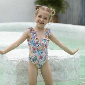 One Piece Printed One piece Childrens Swimwear Lace Sling Girls Swimsuit
