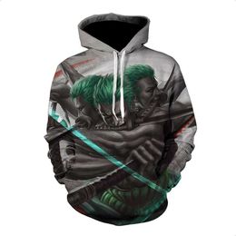 One Piece Roronoa Zoro 3D Sweat à capuche Sweats à capuche Hommes Femmes 2019 Manches longues Automne Pull Sportswear Survêtement Casual Sweat-shirt mince Y0804