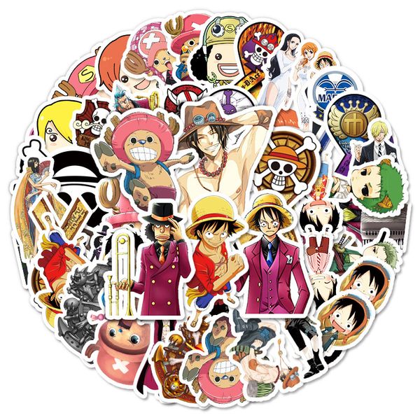 Autocollants One Piece pour bouteilles d'eau, 56 pièces, dessin animé Luffy, pour enfants, adolescents et adultes