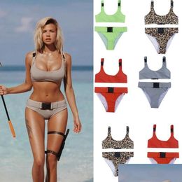 Costumes d'une seule pièce Femmes Mticolor Deux pièces Ceinture Bikini Maillot de bain Maillots de bain Lady Filles Ceintures Crop Top Set One-Pièce Drop Livraison Sports Ou Dhdzn