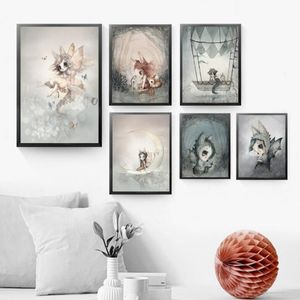 One Piece Wall Art Mode fille peinture abstraite Lapin abstrait hd Imprimé enfants Mur Art Prints Affiche lapin garçon et fille bedro318R