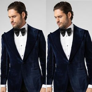 Een stuk bruiloft smoking Men Suits mode Velvet piektje revers suit jas met één knop knappe aangepaste twee zakken feestjacht lente