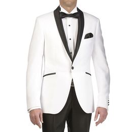 One Piece White and Black Wedding Tuxedos One Button Sjaal Revers Bruidegom Jassen Beste Man Past Custom Made