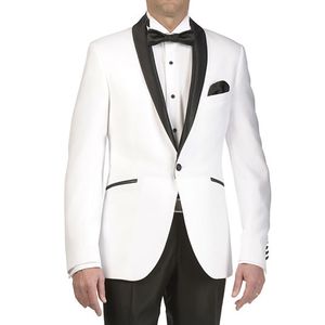 One Piece White and Black Wedding Tuxedos One Button Sjaal Revers Bruidegom Jassen Beste Man Past Custom Made