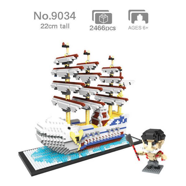 Una pieza barba blanca MOBYDICK Mini bloque de construcción 3D DIY Micro diamante ladrillo OnePiece piratas barco regalo juguete Q0723