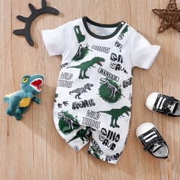 Één-stukken 018 Baby bodysuit schattige cartoon rugband dinosaurus print comfortabele en zachte jongens en meisjes zomer korte mouwen pasgeboren kleding