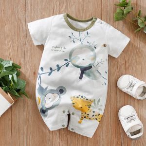 One-pièces 018 Baby Jumpsuit mignon Cartoon Animal Imprimé décontracté et confortable Soft Boy and Girl Summer Summer à manches courtes