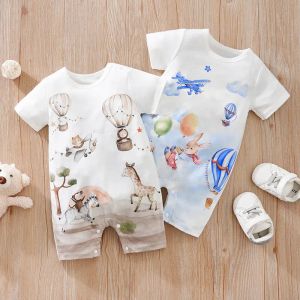 One-pièces 018 Baby Jumpsuit Cute Cartoon Ballon à air chaud Casual and Conforty Soft Boy and Girl Summer Summer Short New-Born Vêtements