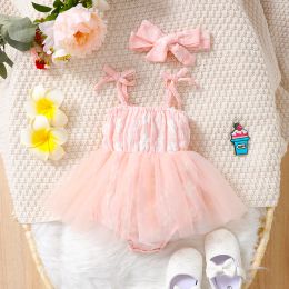 Unas piezas 018 meses ropa recién nacida para bebés para bebés para bebés, vestido de vestido rosa, tulle tulu tutu con traje de diadema