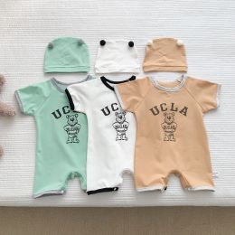 One-Pieces 02y 2022 Bébé garçons Casual Short Shirt Tshirt Girls Fashion Cartoon Bear Print Pattern Jumps Cost Raier New-Born