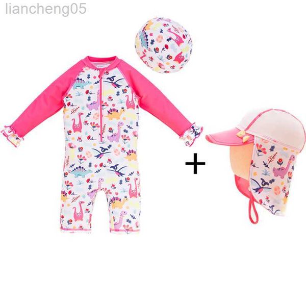 Traje de baño de una pieza para niñas de 1 a 6 años Traje de baño de protección solar Conjunto de mangas largas Traje de baño de una pieza para niños Niños pequeños Niñas de dibujos animados Natación W0310