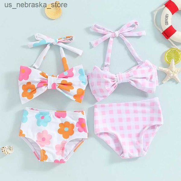 One-pièces 1 à 6 ans Petite fille Bikini Set Fleur / Bikini Bow sans manches simples avec short 2024 SUMPRE SUMBRÉE CHANGEMENTS CHANGE COMST PLACE Q240418