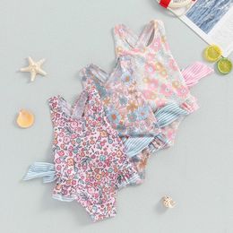 One-pièces 1-6Y Toddler Girl Swimsuit Floral Imprime sans manche U-cou Unite de mail