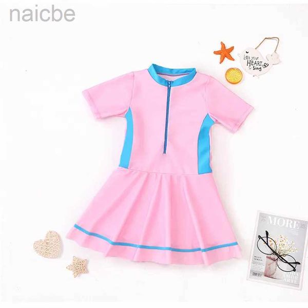 One-Pieces Traje de baño para niña de 2 a 12 años Versión coreana Traje de baño de una pieza de color sólido Traje de baño de una pieza para la playa para estudiantes de niña conservadora 24327