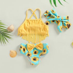 One-Pieces 2-7Y Enfants Bikini Ensemble Filles Maillots De Bain D'été Gland Sling Tournesol Imprimer Arc Maillots De Bain Enfants Beachwear Bébé Maillots De Bain 230601