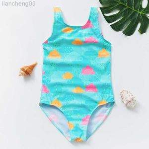 Één-stuks 2021 Girls Swimsuit One Piece Green Cloud Swimwear voor 2-9 jaar één stuk zwempak zomer strandkleding voor kinderen W0310
