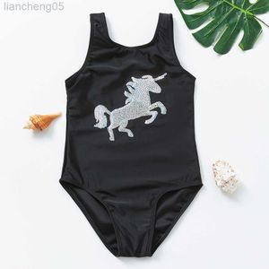 Une pièce 2021 filles maillot de bain paillettes maillot de bain 2-9 ans noir Unicron une pièce maillot de bain enfants été maillots de bain W0310