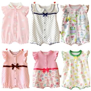 Één-stuks 2022 Baby Girl Summer Clothing korte mouw schattige katoenen babykleding Rompers voor meisjes print polka dot boetiek kleding onesie