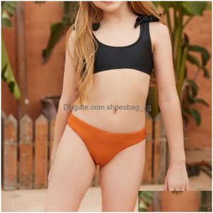 One-Pieces 2022 Meisjes Badpak Girls Holiday Mignon Bowknot Solid Bikini Set Two Piece Massuit de maillot de bain Couleur Couleur Fashion Drop Livraison Dh5ri