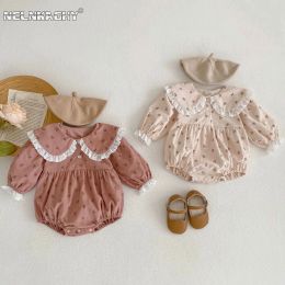 One-pièces 2023 Automne Baby Girls Girls Full Full Perter Pan Collar Lace Floral Floral Onepiece NOUVELLES ACCORTS