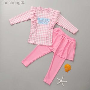 One-Pieces 2023 ropa nueva para niñas, manga larga, pantalones largos, protección solar para la playa, traje de baño dividido para niños medianos y mayores de secado rápido W0310