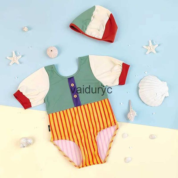 One-pièces 2023 Summer Kids Suite de natation patchwork fille natation porte bébé combinaison de baignade H240426