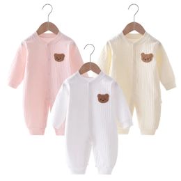 One-pieles 2024 Autumn Baby Rompper Color sólido Bobo Algodón Algodón Spring Recién nacidos Ropa para niñas para niñas Niños infantiles 018m