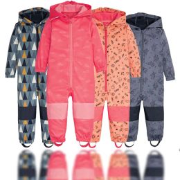 One-Pieces 2024 Nieuwe 210-jarige Soft Shell Jumpsuit voor jongens en meisjes plus fleece jumpsuit winddicht en regenbestendig